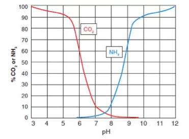 CO 2和pH相關(guān)，影響NH 3的毒性